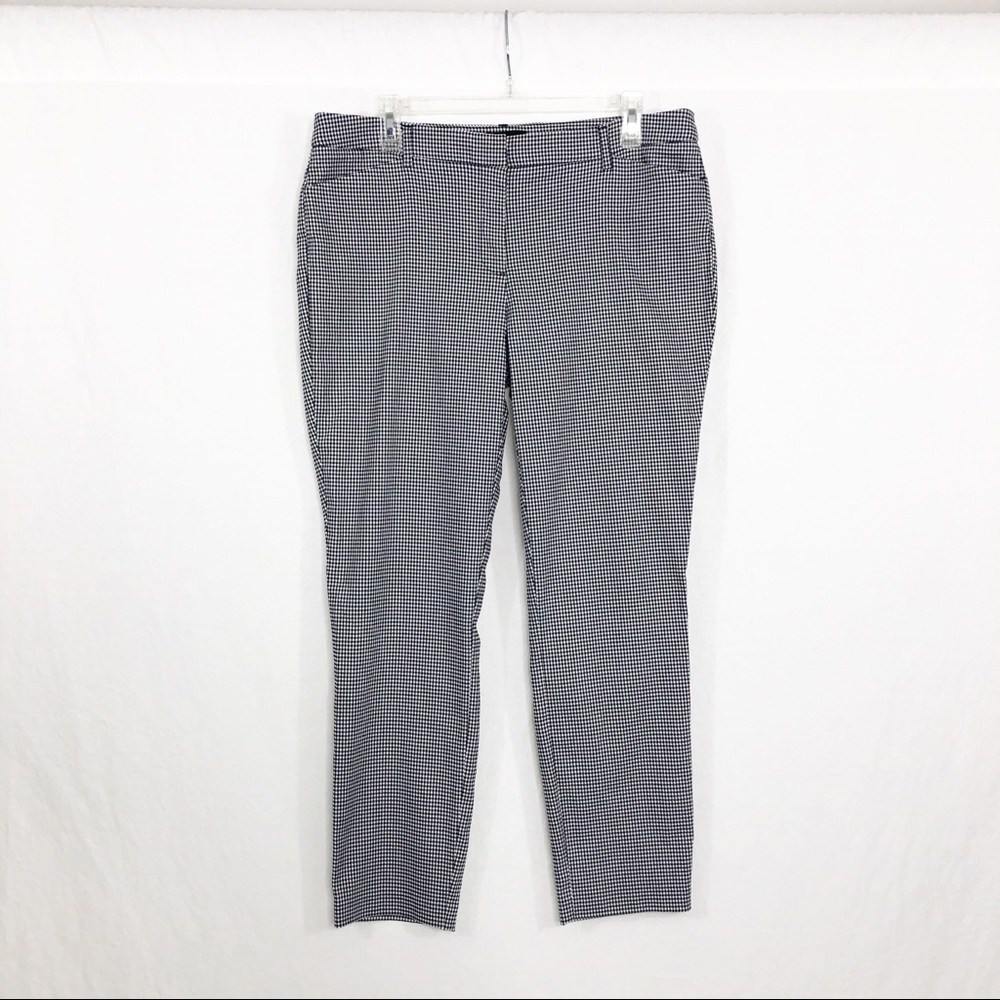 Adrienne Vittadini Gingham Dress Ankle Pants, Size 12, Blue